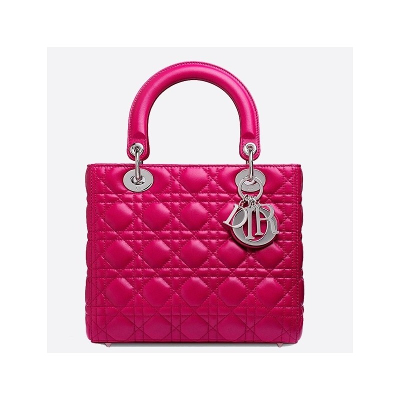 Dior Medium Lady Dior Bag In Rose Red Lambskin 758