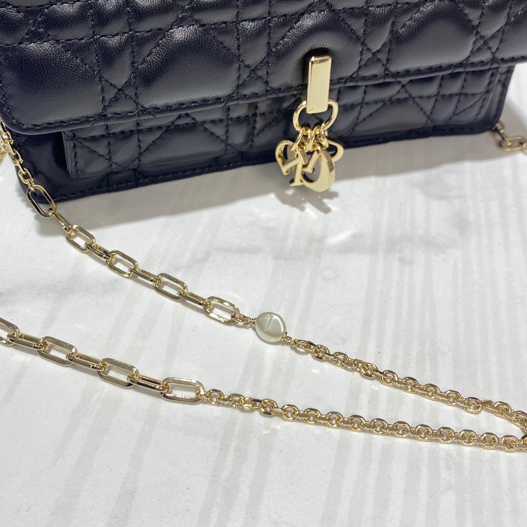 Dior Lady Dior Chain Pouch In Black Cannage Lambskin 645