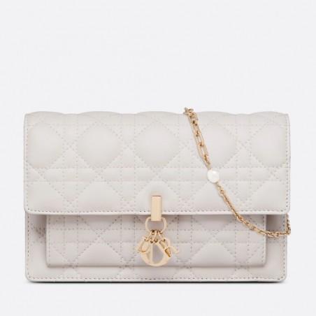 Dior Lady Dior Chain Pouch In White Cannage Lambskin 675