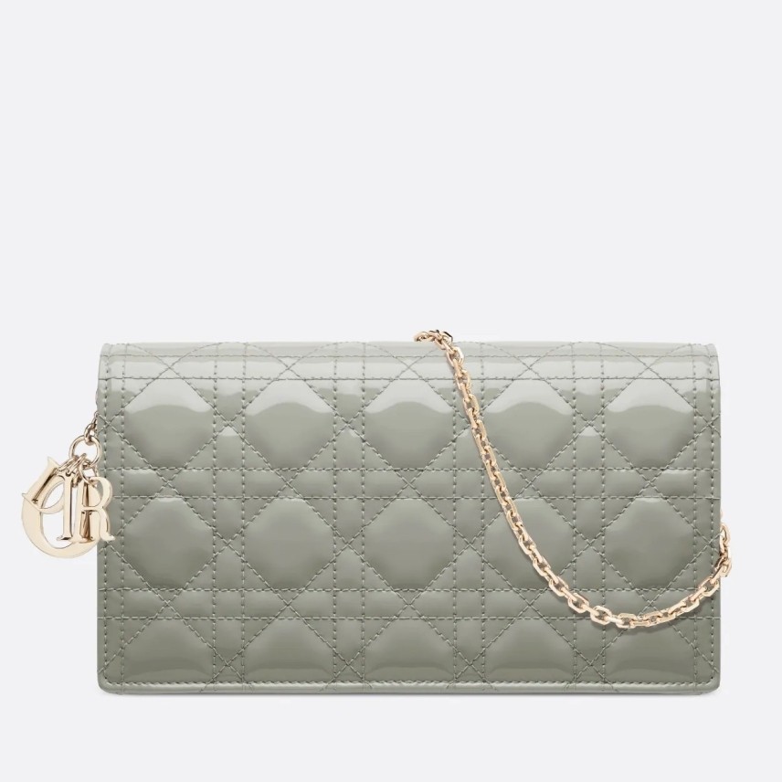 Dior Lady Dior Clutch With Chain In Grey Patent Leather 404