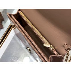 Dior Lady Dior Clutch With Chain In Rose Des Vents Patent Leather 434