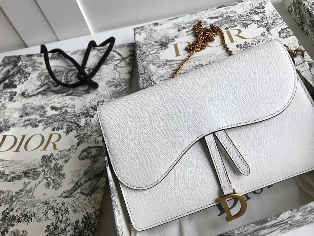 Dior Saddle Pouch In White Grained Calskin  462