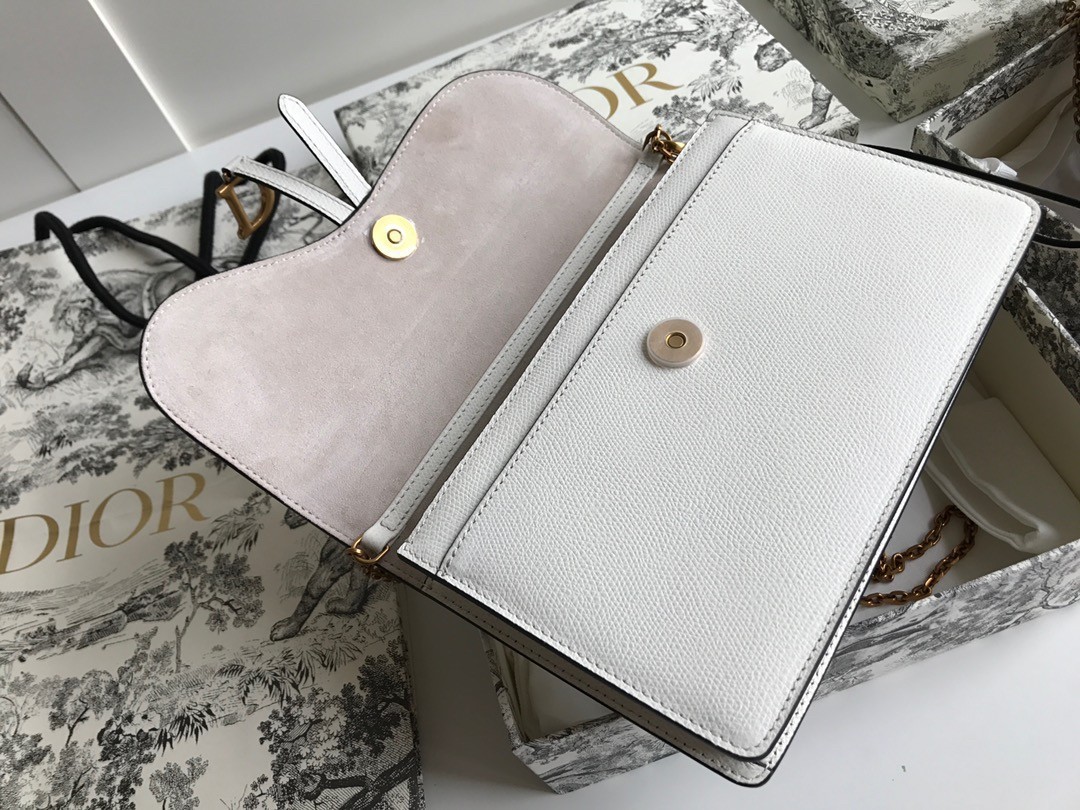 Dior Saddle Pouch In White Grained Calskin  462