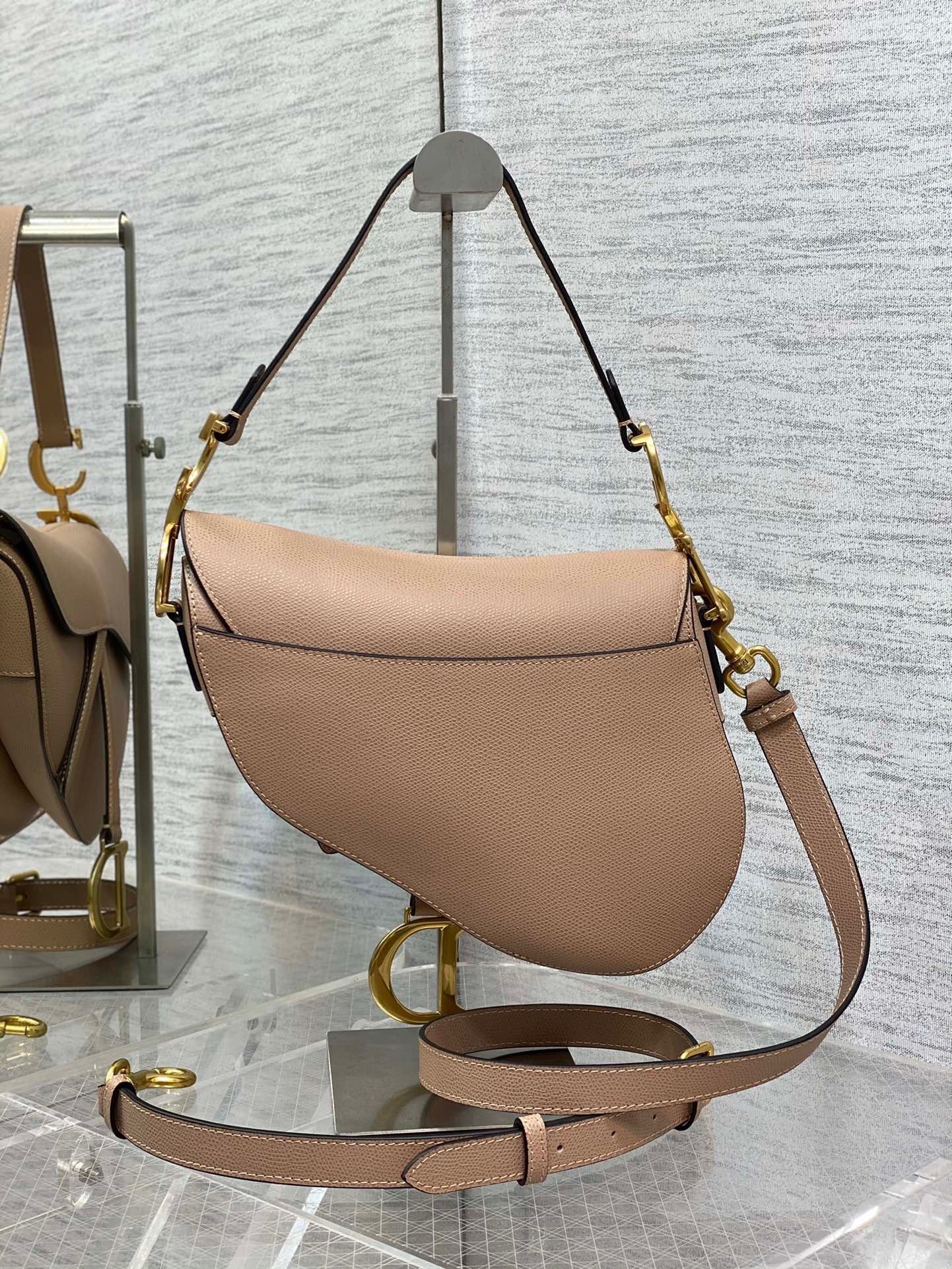 Dior Saddle Bag with Strap in Blush Grained Calfskin 498