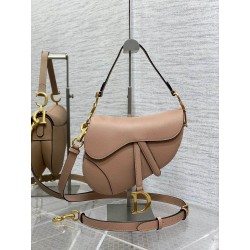 Dior Saddle Bag with Strap in Blush Grained Calfskin 498