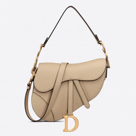 Dior Saddle Bag with Strap in Sand Grained Calfskin 537