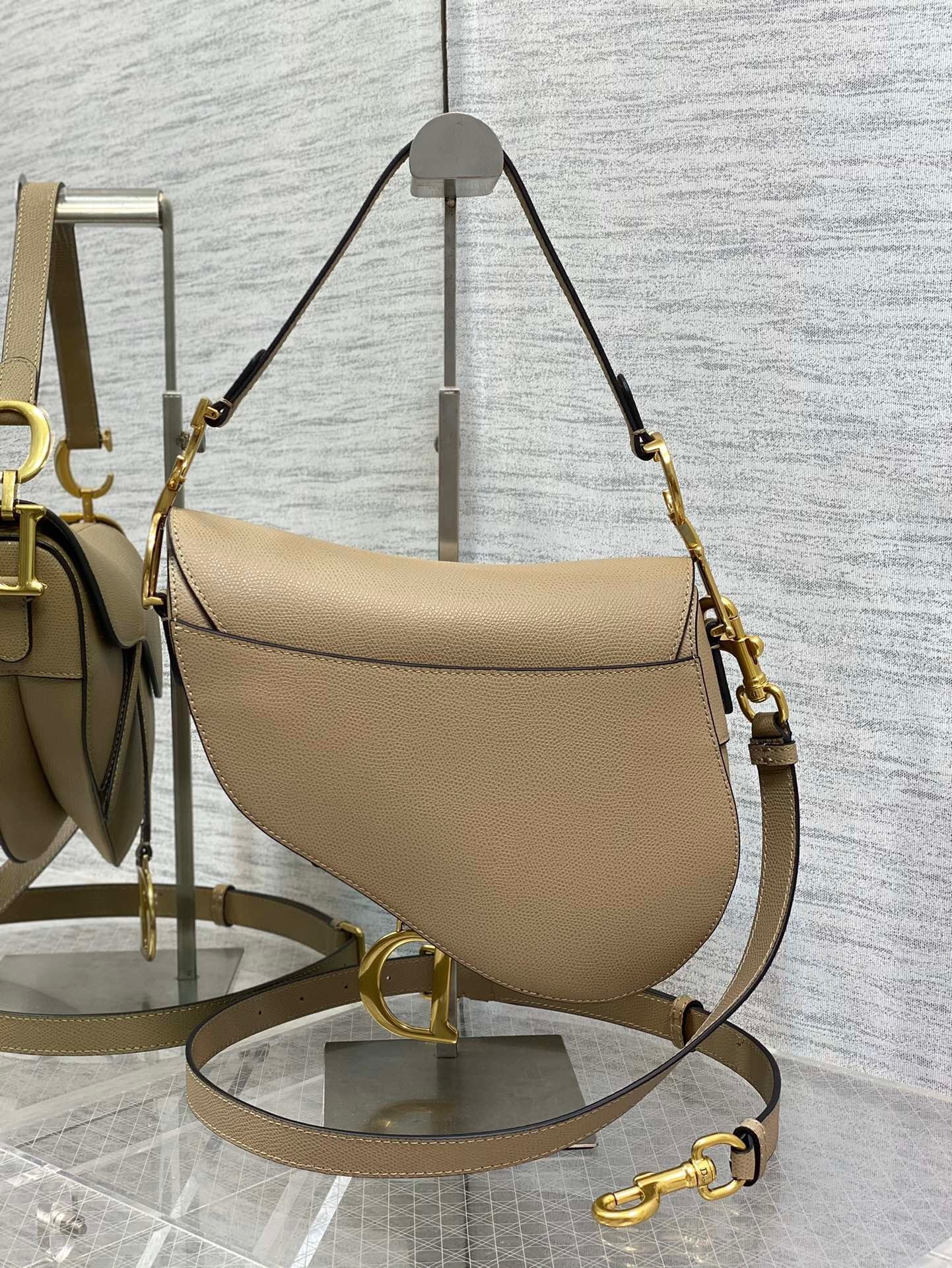 Dior Saddle Bag with Strap in Sand Grained Calfskin 537