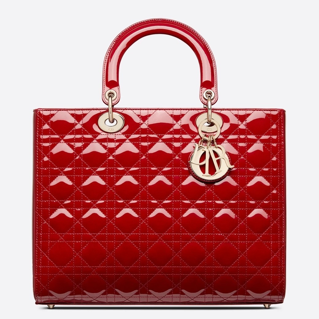 Dior Large Lady Dior Bag In Red Patent Cannage Calfskin 599