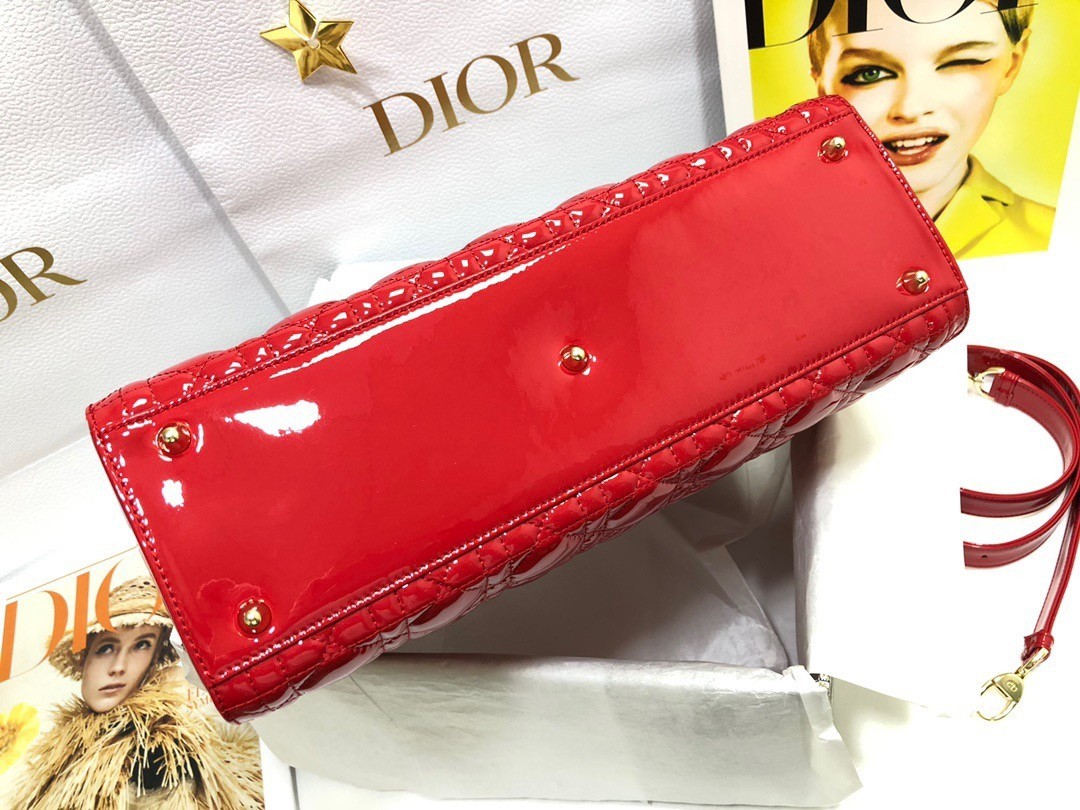 Dior Large Lady Dior Bag In Red Patent Cannage Calfskin 599