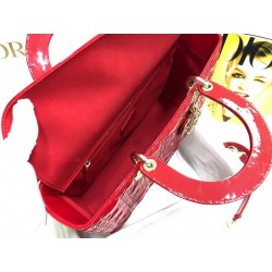 Dior Large Lady Dior Bag In Red Patent Cannage Calfskin 599