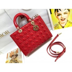 Dior Large Lady Dior Bag In Red Patent Cannage Calfskin 599