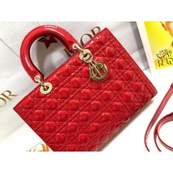 Dior Large Lady Dior Bag In Red Patent Cannage Calfskin 599