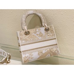 Dior Medium Lady D-Lite Bag In Gold Jardin d'Hiver Embroidery 627