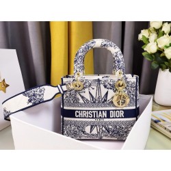 Dior Medium Lady D-Lite Bag In Blue Multicolor Rêve d'Infini Embroidery 741