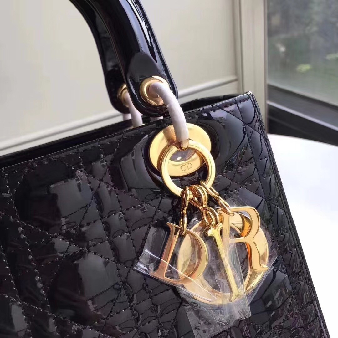 Dior Medium Lady Dior Bag In Black Patent Leather 724