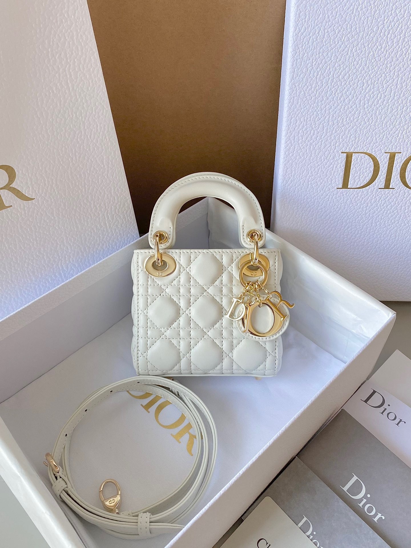 Dior Lady Dior Micro Bag In White Cannage Lambskin 995