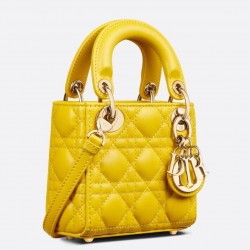 Dior Lady Dior Micro Bag In Yellow Cannage Lambskin 058