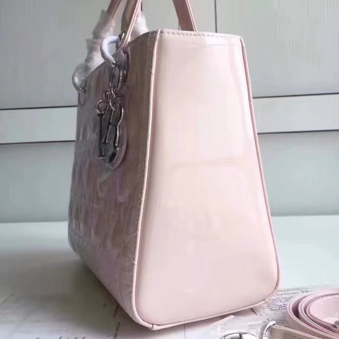 Dior Medium Lady Dior Bag In Pink Patent Leather 737