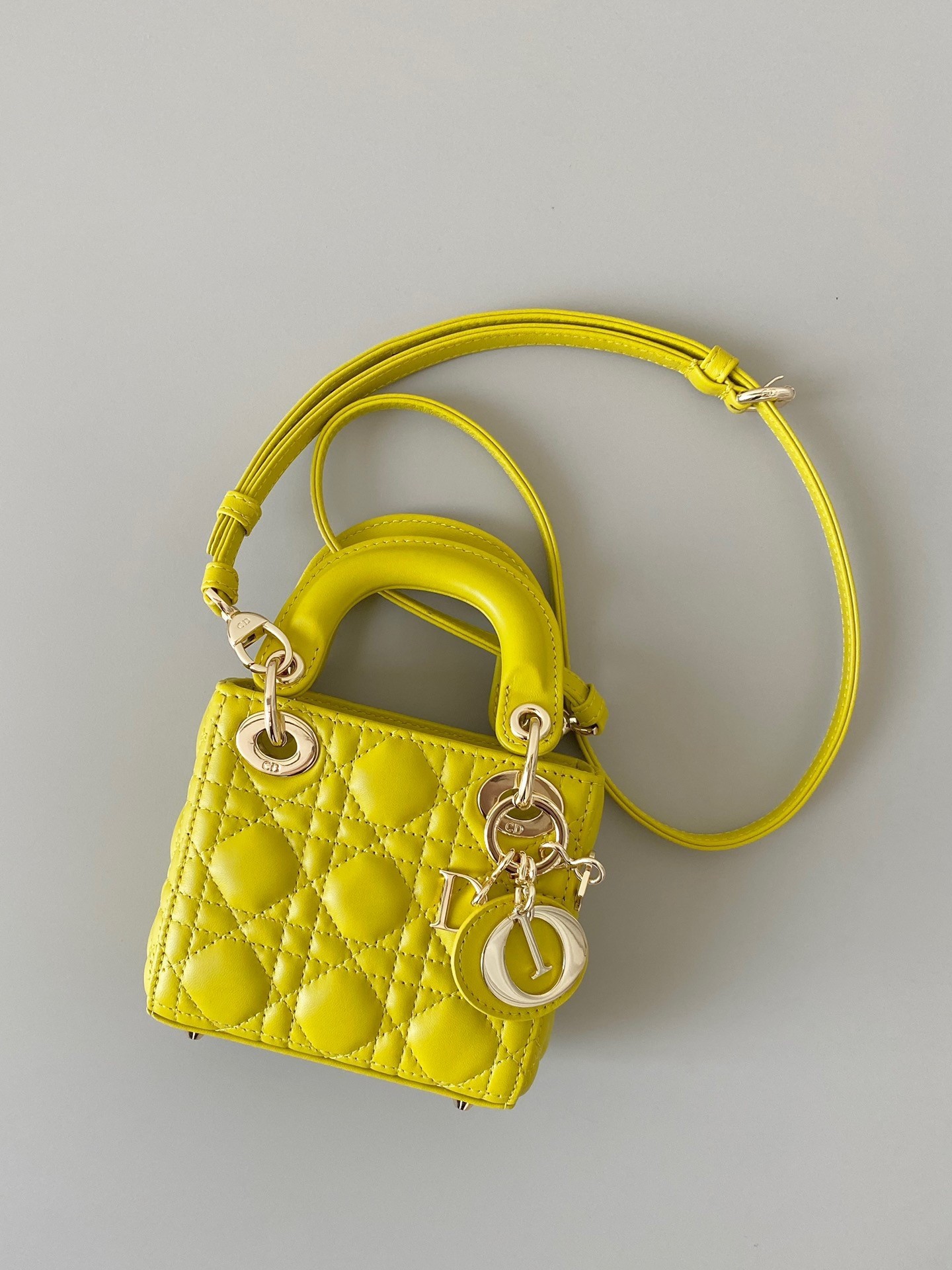 Dior Lady Dior Micro Bag In Yellow Cannage Lambskin 058