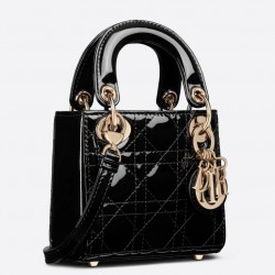 Dior Lady Dior Micro Bag In Black Patent Cannage Calfskin 095