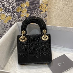 Dior Lady Dior Micro Bag In Black Patent Cannage Calfskin 095