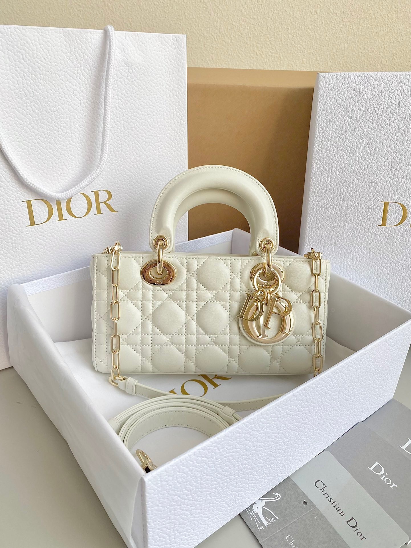 Dior Lady D-Joy Small Bag In White Cannage Lambskin 353