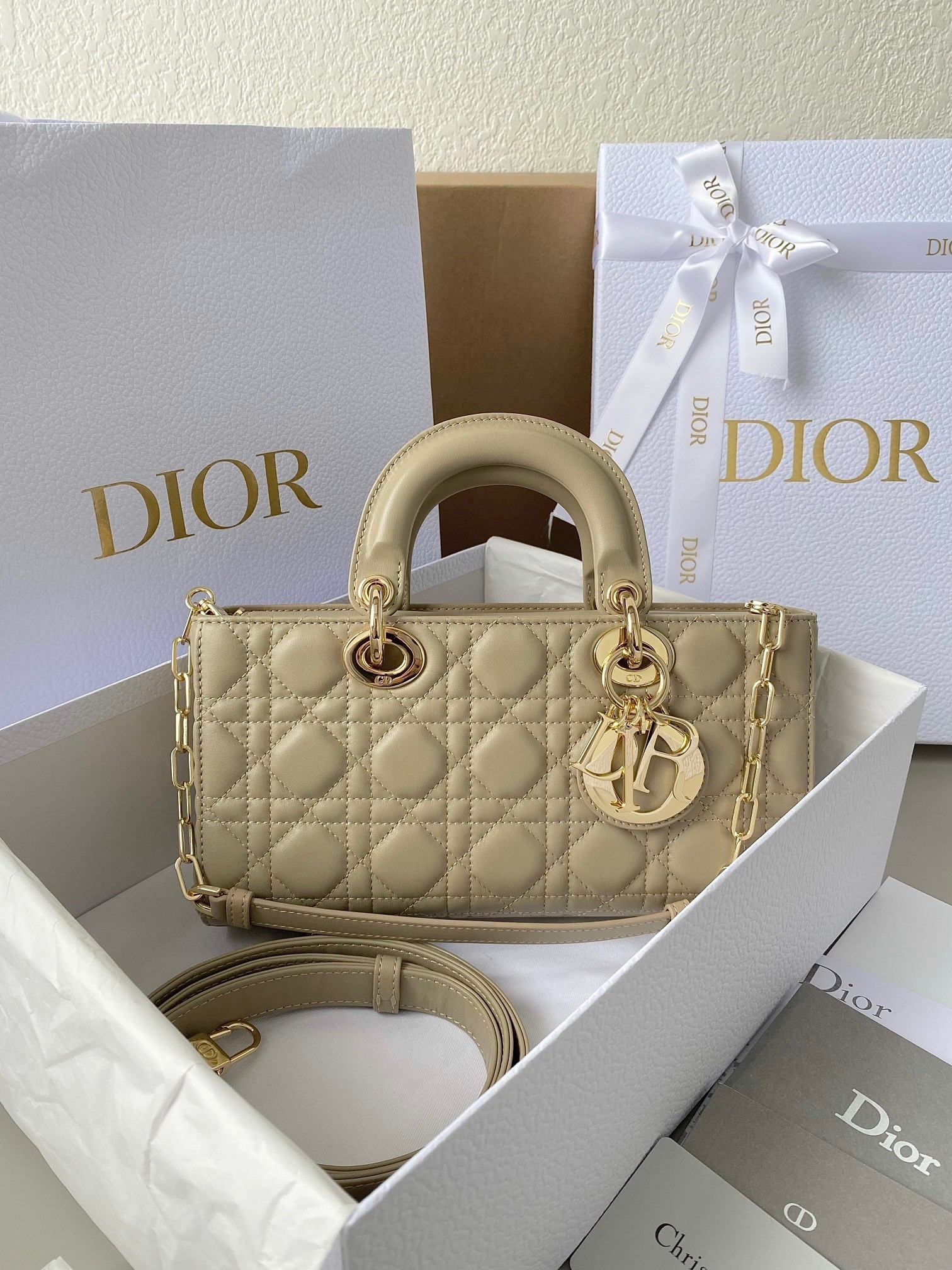 Dior Lady D-Joy Medium Bag In Sand Cannage Lambskin 648