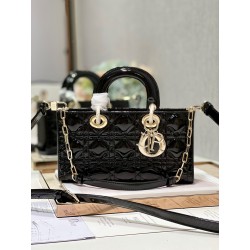 Dior Lady D-Joy Medium Bag In Black Patent Cannage Calfskin 670