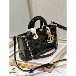 Dior Lady D-Joy Medium Bag In Black Patent Cannage Calfskin 670