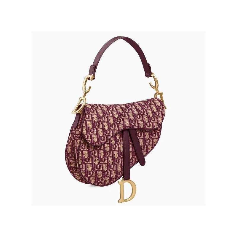 Dior Mini Saddle Bag In Bordeaux Oblique Jacquard Canvas 611