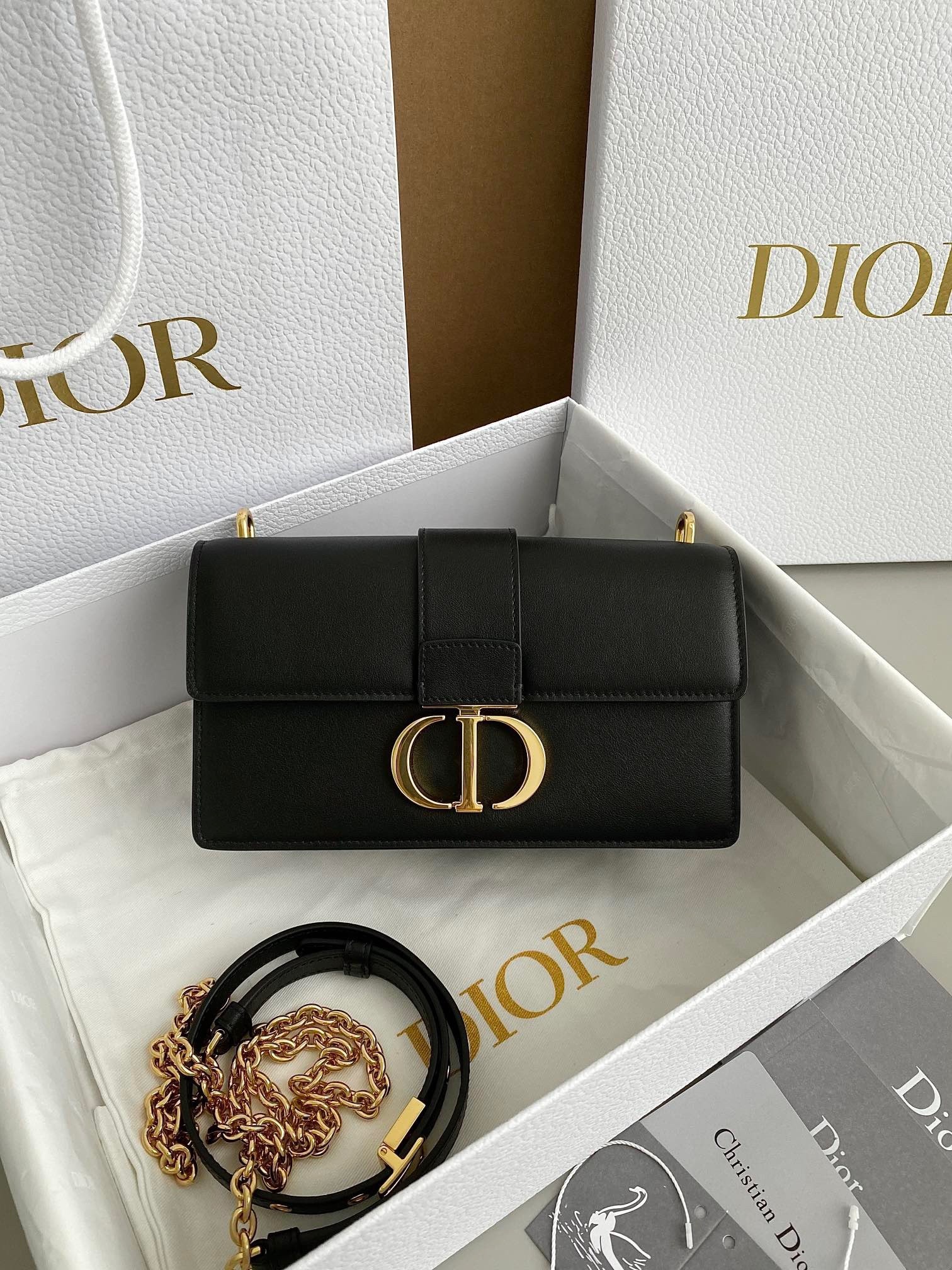 Dior 30 Montaigne East-West Bag with Chain in Black Calfskin 489