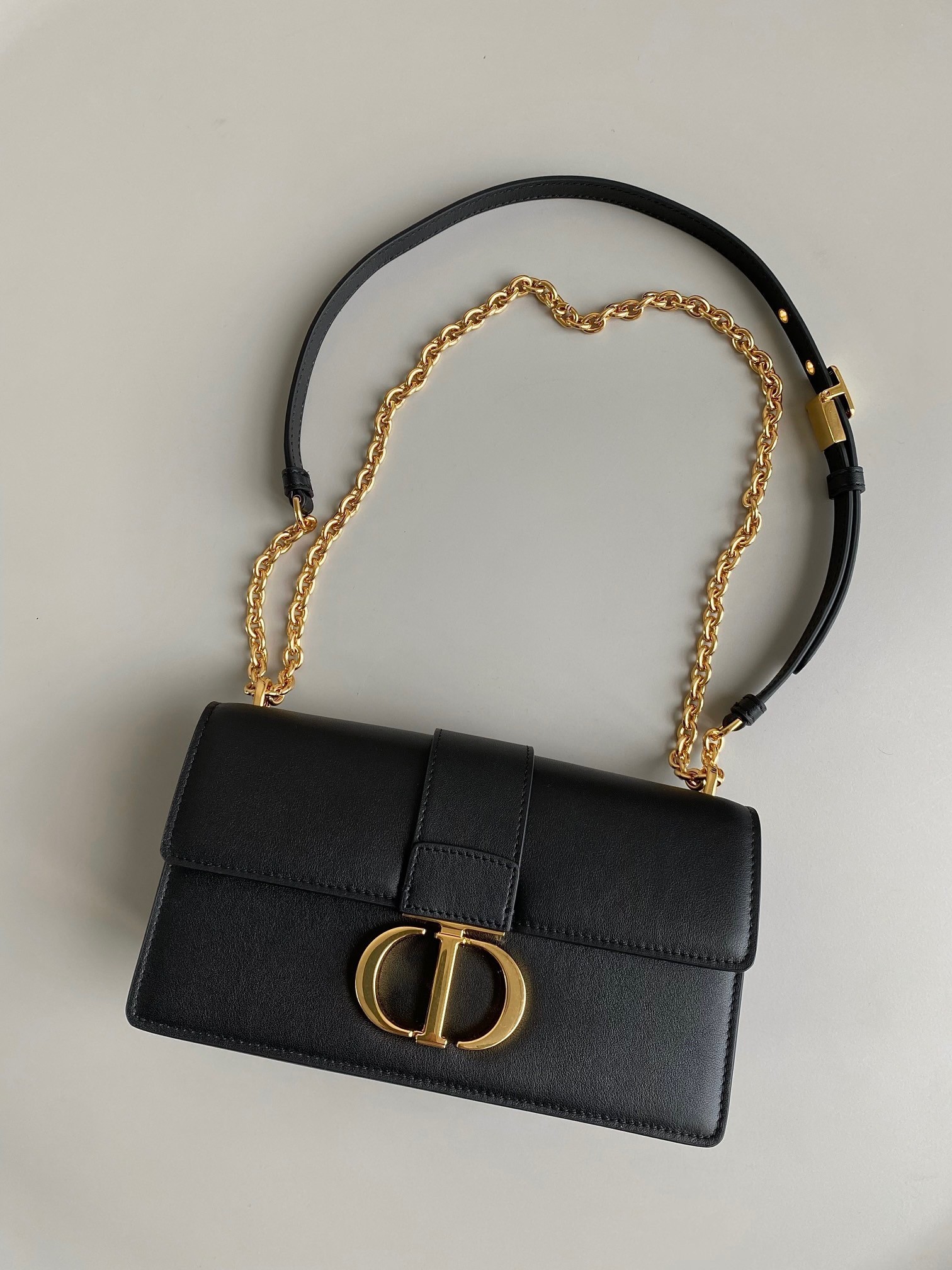 Dior 30 Montaigne East-West Bag with Chain in Black Calfskin 489