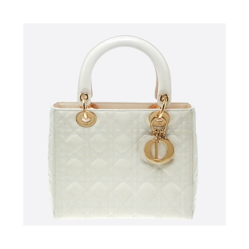 Dior Medium Lady Dior Bag In White Patent Leather 166