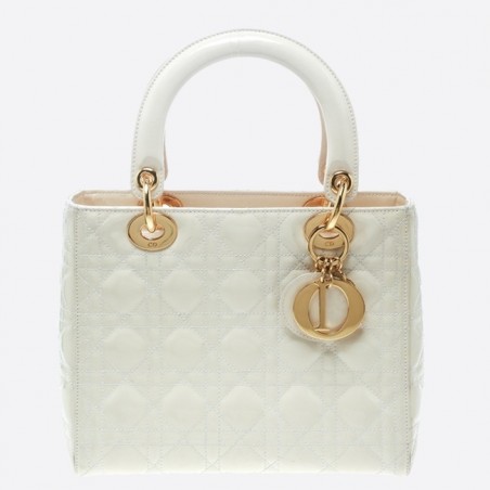 Dior Medium Lady Dior Bag In White Patent Leather 166