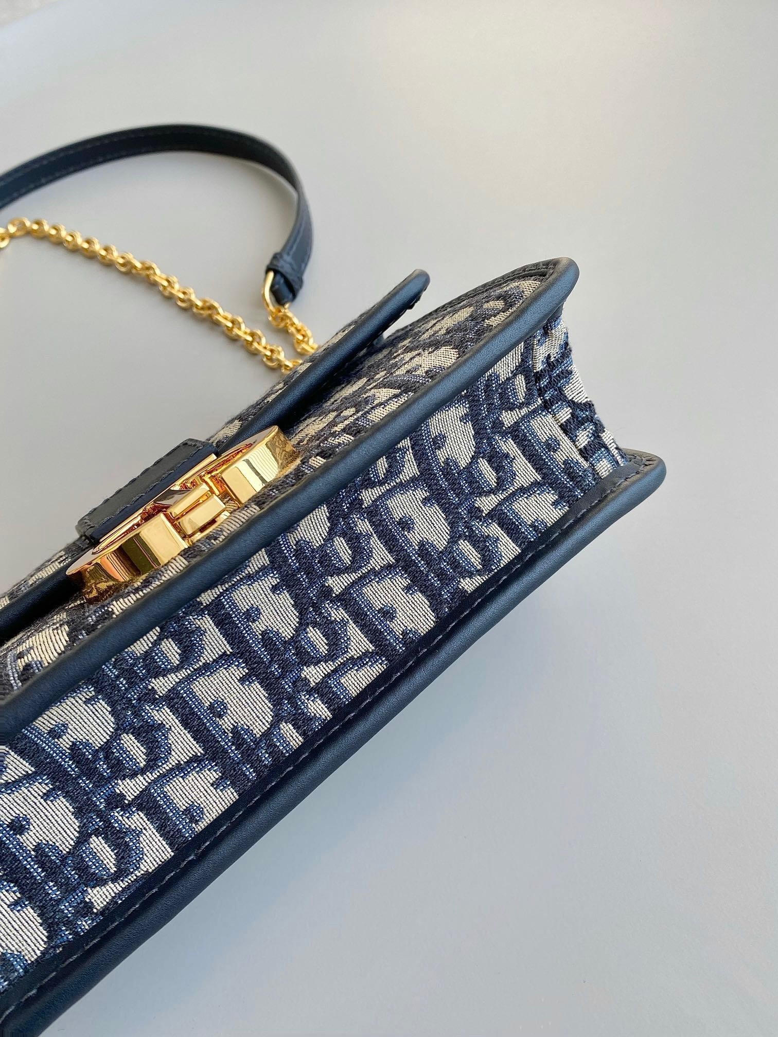 Dior 30 Montaigne East-West Bag with Chain in Blue Oblique Jacquard 527