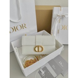 Dior 30 Montaigne East-West Bag with Chain in White Calfskin 548