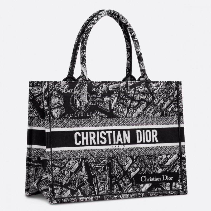 Dior Medium Book Tote Bag In Black Plan de Paris Embroidery  684