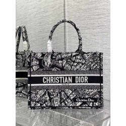 Dior Medium Book Tote Bag In Black Plan de Paris Embroidery  684