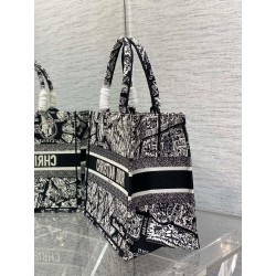 Dior Medium Book Tote Bag In Black Plan de Paris Embroidery  684