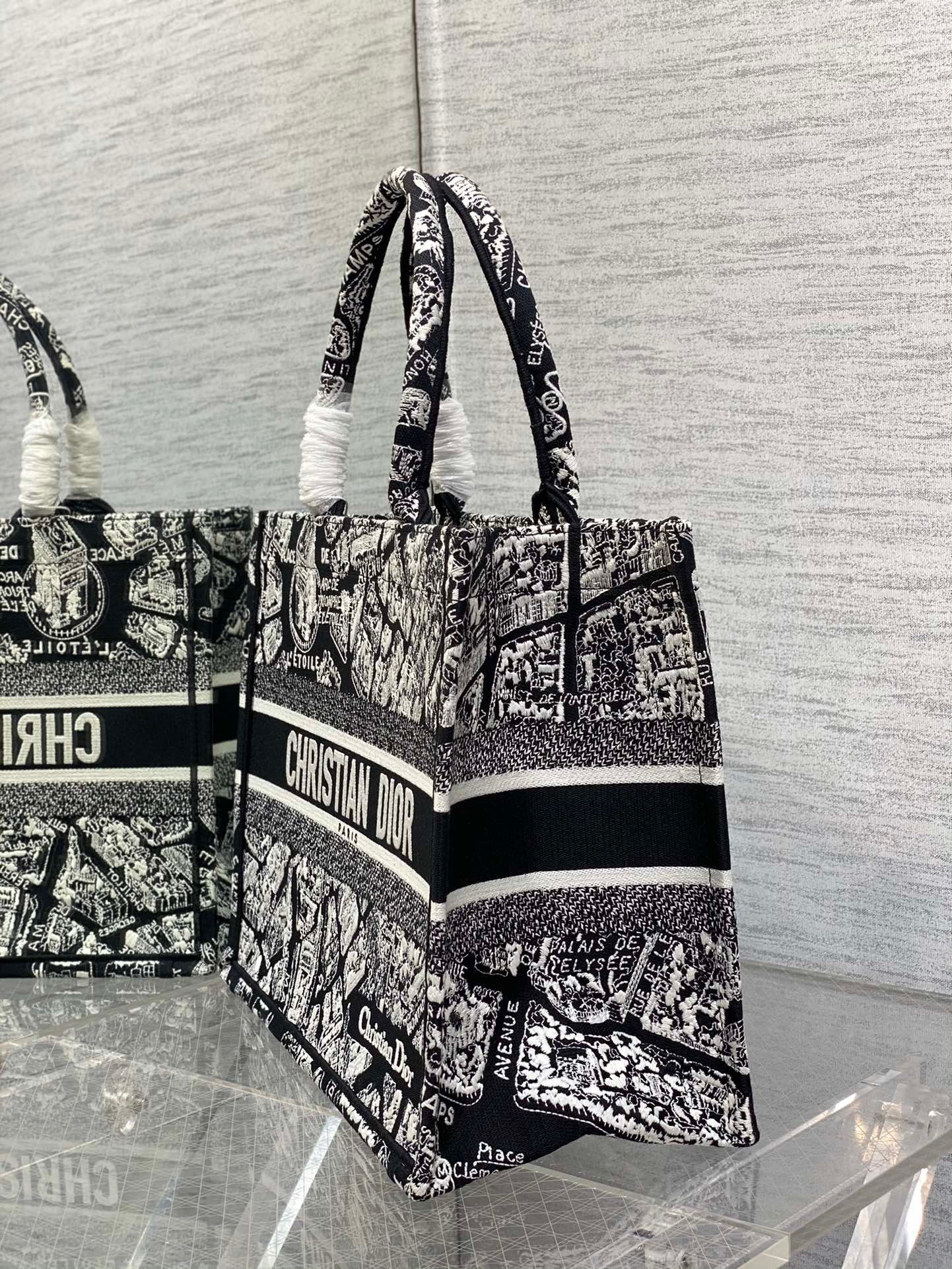 Dior Medium Book Tote Bag In Black Plan de Paris Embroidery  684