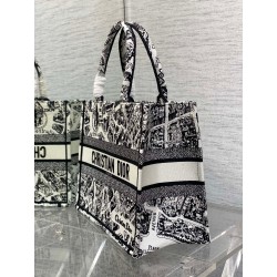 Dior Medium Book Tote Bag In White Plan de Paris Embroidery  720