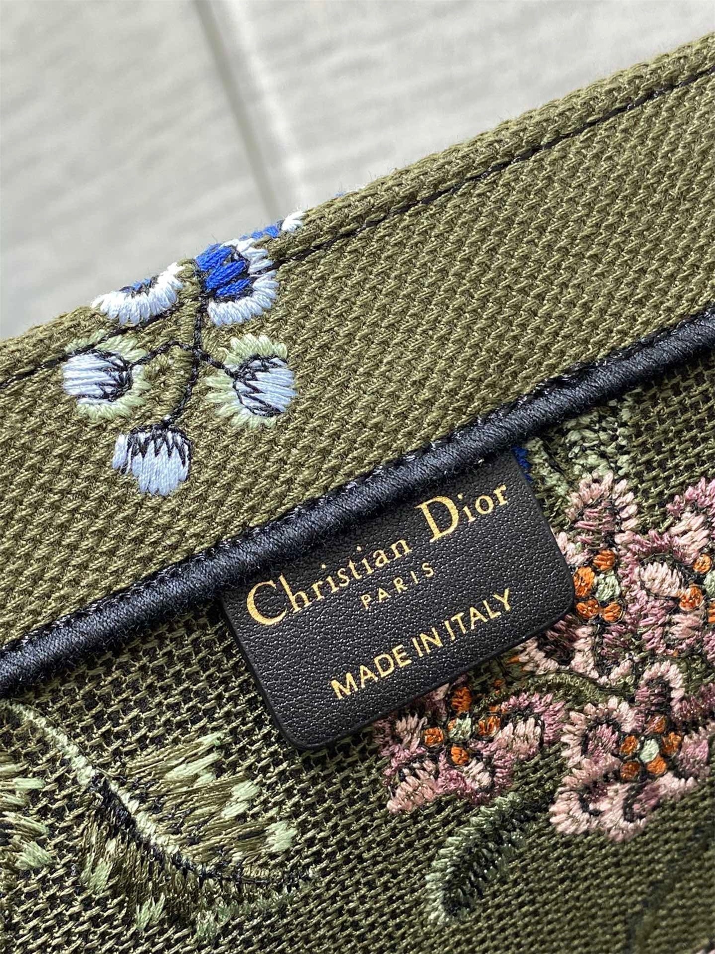 Dior Large Book Tote Bag In Green Dior Petites Fleurs Embroidery 746