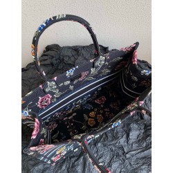 Dior Large Book Tote Bag In Black Dior Petites Fleurs Embroidery 763