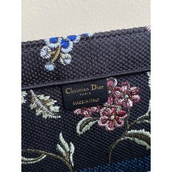 Dior Large Book Tote Bag In Black Dior Petites Fleurs Embroidery 763