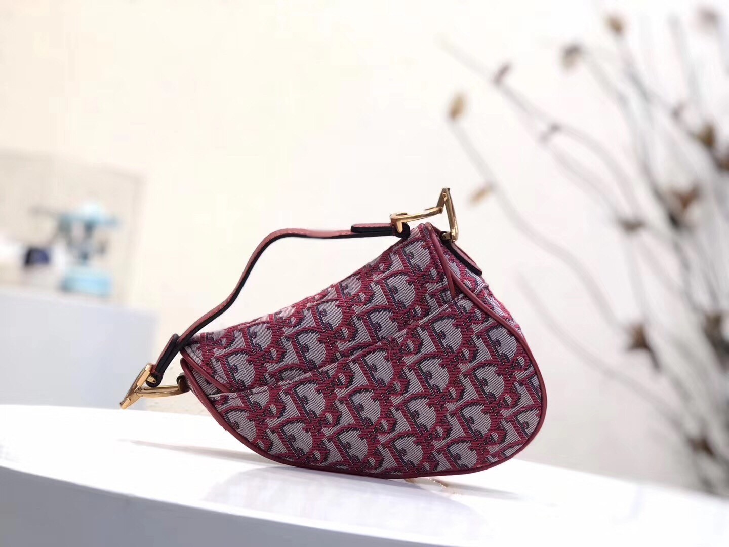 Dior Mini Saddle Bag In Bordeaux Oblique Jacquard Canvas 611