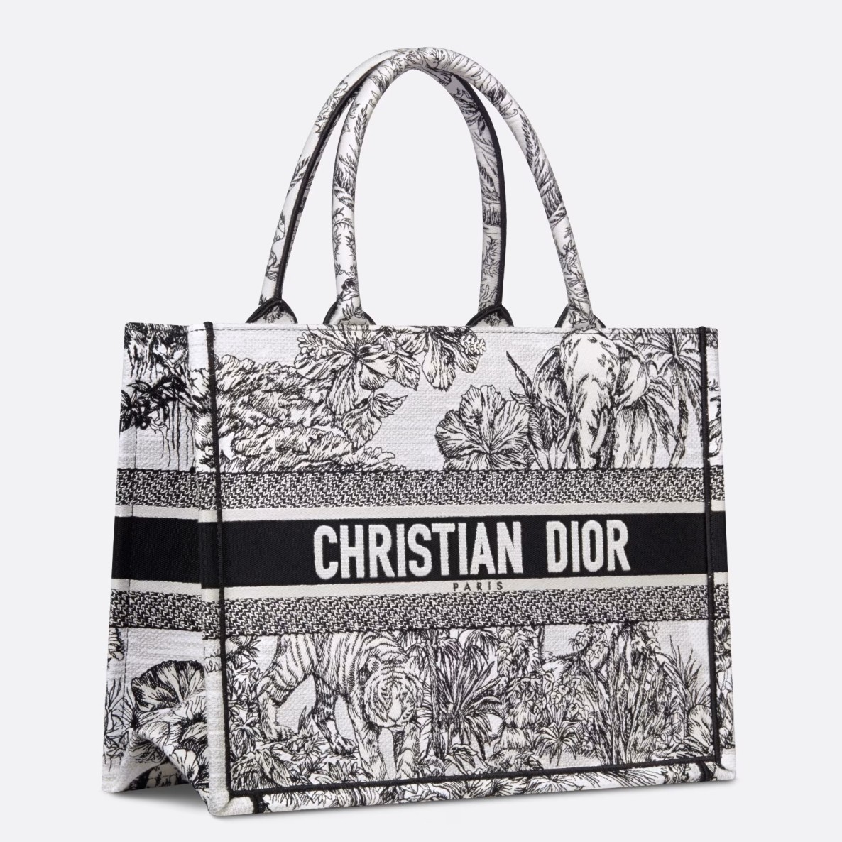 Dior Medium Book Tote Bag In White Toile de Jouy Voyage Embroidery 196