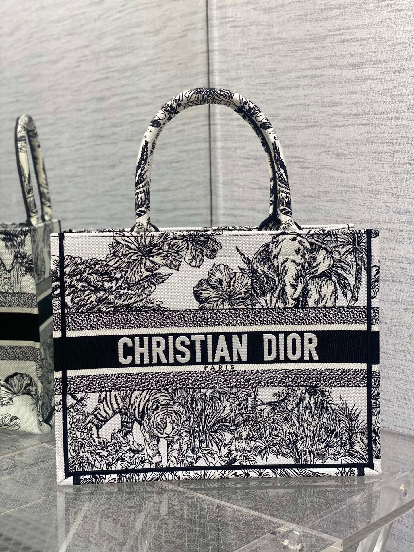 Dior Medium Book Tote Bag In White Toile de Jouy Voyage Embroidery 196