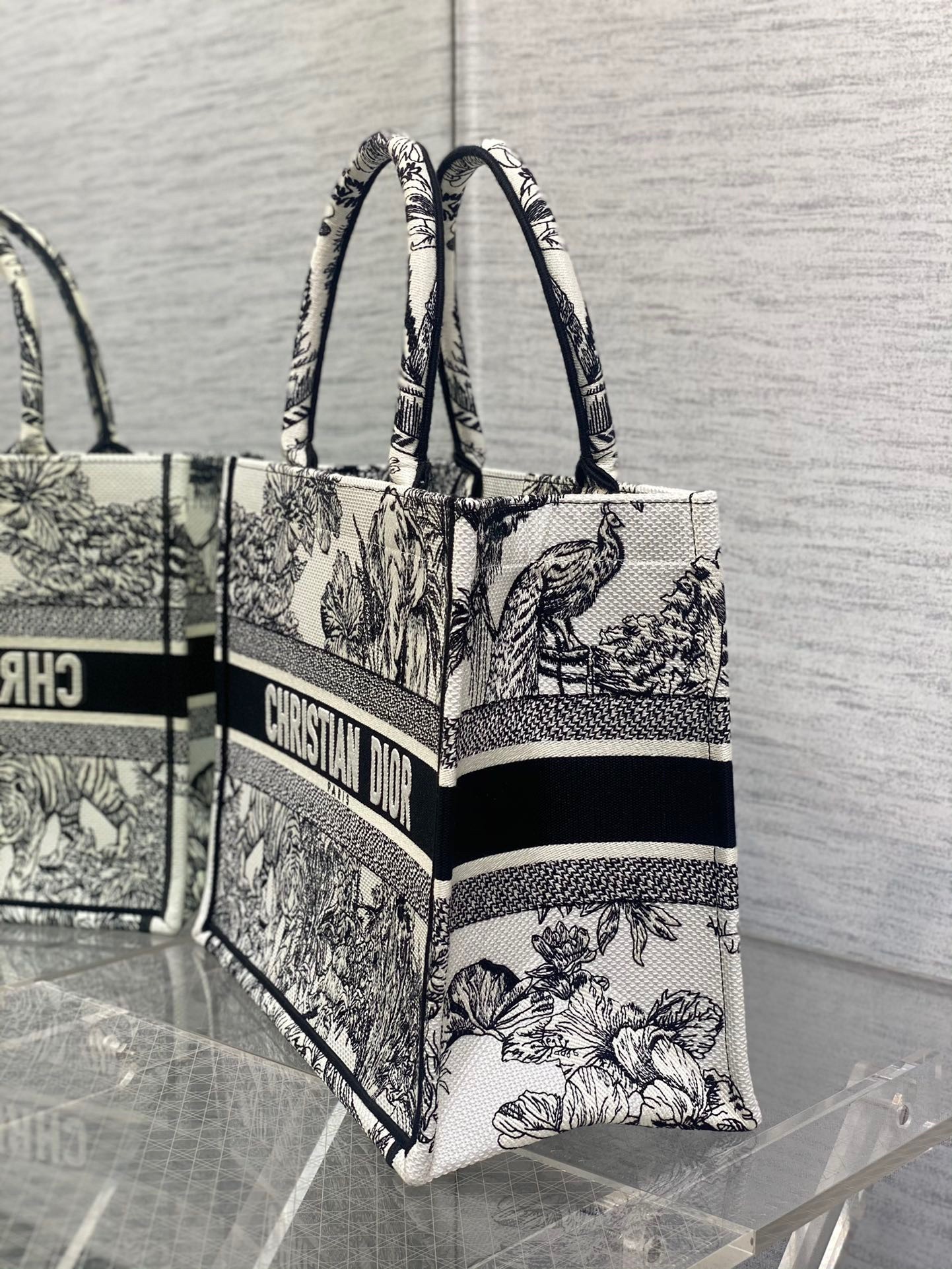 Dior Medium Book Tote Bag In White Toile de Jouy Voyage Embroidery 196