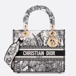 Dior Lady D-Lite Medium Bag In White Toile de Jouy Voyage Embroidery 259