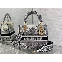 Dior Lady D-Lite Medium Bag In White Toile de Jouy Voyage Embroidery 259